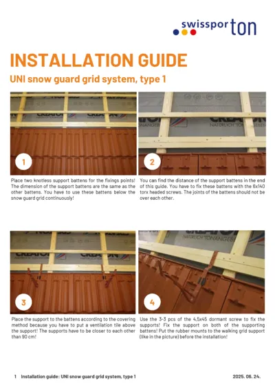 Installation guide UNI snow guard grid type 2 2025 EN